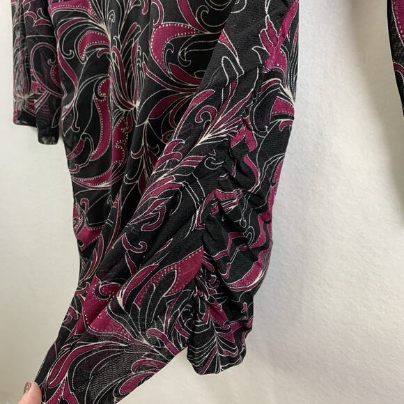 Women Sheer Mesh Faux Wrap Babydoll Top Sz L Paisley Fairy Grunge Whimsigoth Y2K - Picture 4 of 15